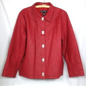 Dialogue Coat Brick Red Quilted Lined Vintage Real Leather Jacket Women's Size L